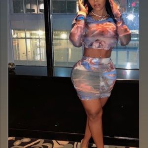 Sheer Angel sky print two piece outfit
